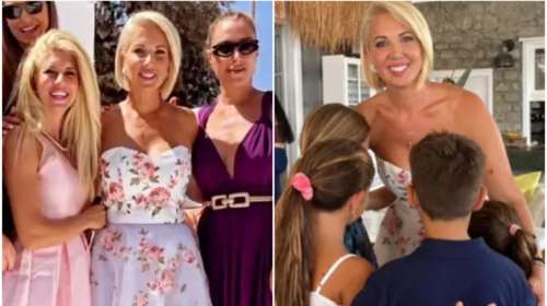 Πανέμορφη νονά με ρομαντικό φλοράλ φόρεμα η Κατερίνα Μονογυιού στη βάφτιση του ανιψιού της