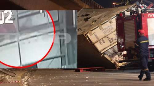 Τροχαίο στην Πέτρου Ράλλη: Βίντεο ντοκουμέντο - Η στιγμή που η νταλίκα &quot;βουτάει&quot; από την αερογέφυρα στη Θηβών