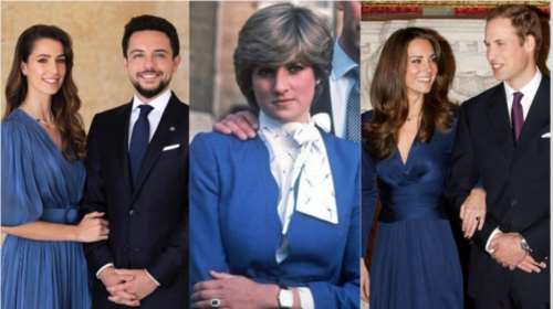 Αρραβώνες σε royal blue: Το μπλε ρουά φόρεμα της νύφης της βασίλισσας Ράνια, η Κέιτ και η πρωτοπόρος Νταϊάνα