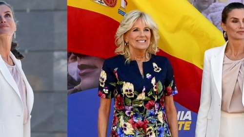 Η πρώτη κυρία και η βασίλισσα: Το θεϊκό λευκό κοστούμι της Λετίσια και το φλοράλ της Τζιλ Μπάιντεν