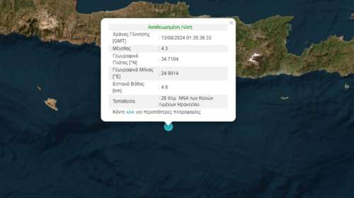 Σεισμός 4,3 Ρίχτερ νότια της Κρήτης
