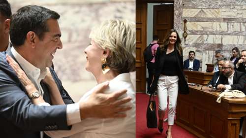 ΣΥΡΙΖΑ: Αποθέωση στον χαμογελαστό Αλέξη Τσίπρα - Μόνη και &quot;σφιγμένη&quot; στα πίσω έδρανα η Έφη Αχτσιόγλου