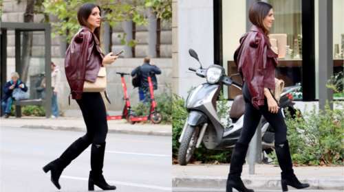 Σταματίνα Τσιμτσιλή: Η κομψή εμφάνιση στο κέντρο της Αθήνας - Με δερμάτινο biker jacket και μαύρες Prada μπότες [εικόνες]