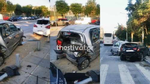 Θεσσαλονίκη: Λεωφορείο έπεσε πάνω σε παρκαρισμένα αυτοκίνητα και τα διέλυσε [εικόνες - βίντεο]