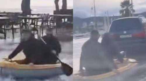 Πλημμύρες στη Φθιώτιδα: Κάτοικοι της Γλύφας βγήκαν στους δρόμους με... φουσκωτή βάρκα και έκαναν κουπί [βίντεο]