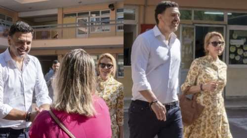 Βασίλης Κικίλιας: Ψήφισε στα Πετράλωνα, στο πλευρό του η Τζένη Μπαλατσινού [εικόνες]