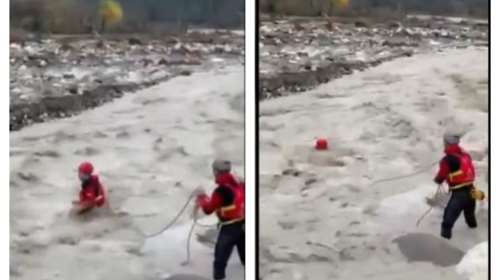 Τζουμέρκα: Δραματική διάσωση πυροσβέστη της ΕΜΑΚ που παρασύρθηκε από τα ορμητικά νερά [Βίντεο]