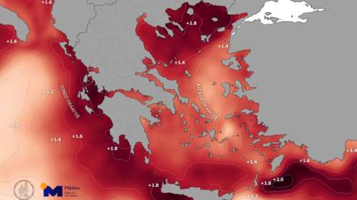 &quot;Βράζουν&quot; οι ελληνικές θάλασσες: 1,5 βαθμό πάνω η θερμοκρασία στην επιφάνειά τους - Δείτε τον χάρτη του Meteo