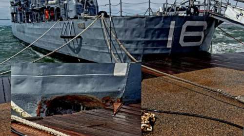 Ζημιές στο ιστορικό αντιτορπιλικό &quot;Βέλος&quot; στη Θεσσαλονίκη από τους ισχυρούς ανέμους [εικόνες]