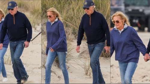 Τρεκλίζοντας στην αμμουδιά: Ο Μπάιντεν δυσκολεύεται αλλά στέκεται όρθιος πλάι στην Τζιλ που δεν του ρίχνει ούτε βλέμμα