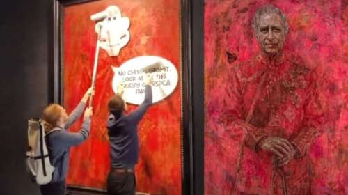 Βανδάλισαν το κόκκινο πορτρέτο του βασιλιά Κάρολου: Ακτιβιστές για την ηθική μεταχείριση των ζώων και το περιβάλλον