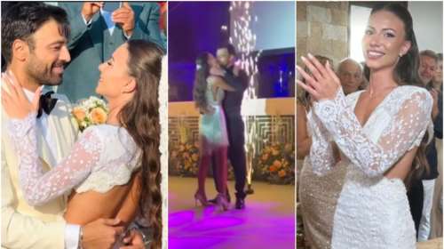 Γάμος Αντρέα Γεωργίου: Το απίθανο δαντελένιο νυφικό της Σιμώνης Χριστοδούλου και το μίνι glam φόρεμα στο γαμήλιο πάρτι