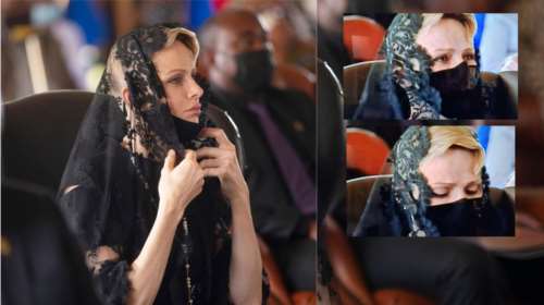 Πριγκίπισσα Σαρλίν: Συντετριμμένη με μαύρο δαντελένιο πέπλο στην κηδεία του βασιλιά των ζουλού