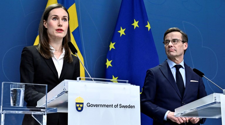 Finland's Prime Minister Sanna Marin and Sweden's Prime Minister Ulf Kristersson
