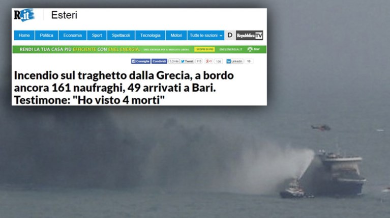 Ιταλικά ΜΜΕ: «Είδα 4 νεκρούς» λέει επιβάτης του Norman Atlantic