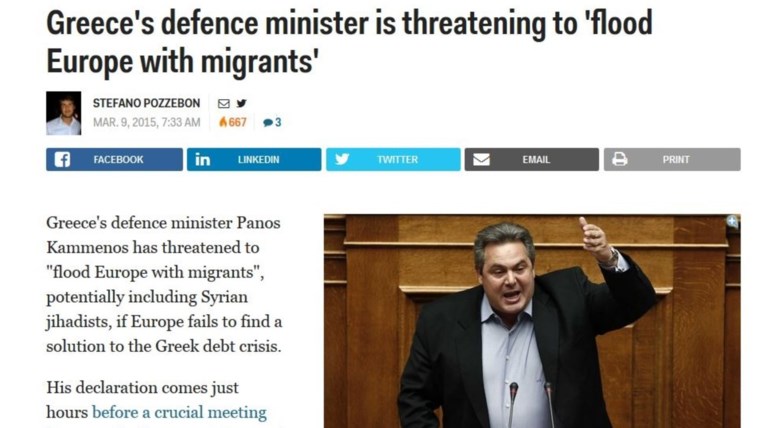Business Insider: «Ο Καμμένος απειλεί να πνίξει την Ευρώπη με μετανάστες»