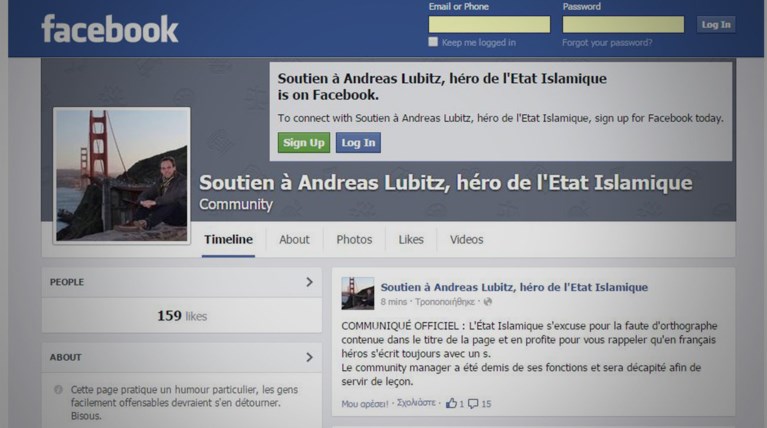 'Εφτιαξαν σελίδα στο Facebook:«Αndreas Lubitz, ήρωας του Ισλαμικού Κράτους»