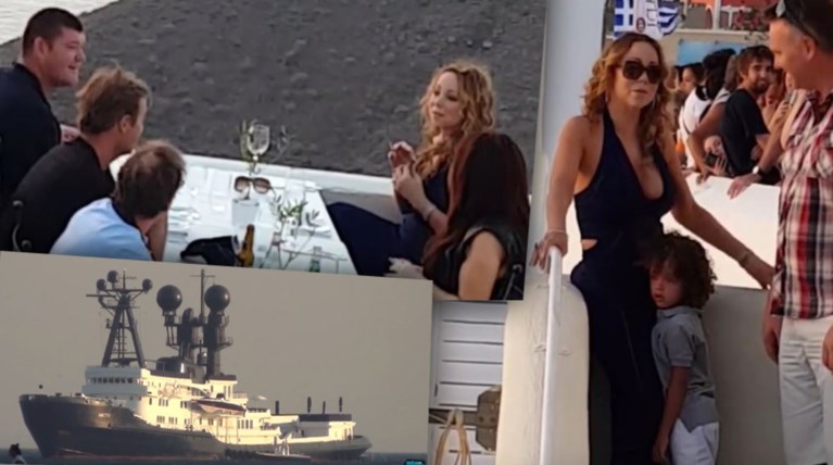 Στη Σαντορίνη με την ασύλληπτη θαλαμηγό της η Μαράια Κάρεϊ [Εικόνες]