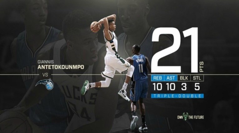 Tο πρώτο  «triple double» του Αντετοκούμπο για τη σεζόν