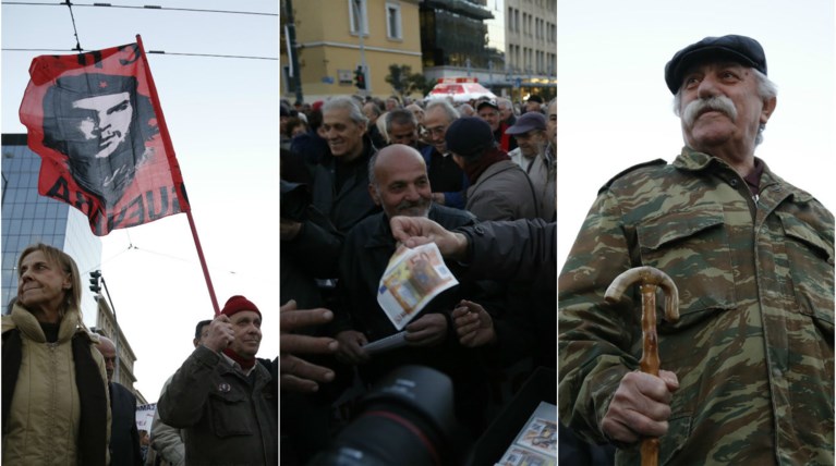 Συνταξιούχοι με γκλίτσες & Τσε καίνε...λεφτά στους δρόμους φωτό