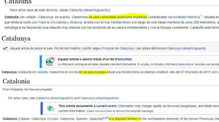 Τί είναι τελικά η Καταλονία; Οι 3 εκδοχές της στην Wikipedia