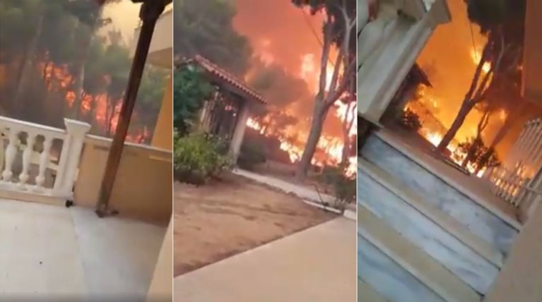 Βίντεο-σοκ απ'το Μάτι:Πήγε να σώσει τη γάτα του-η φωτιά πέρασε από πάνω του