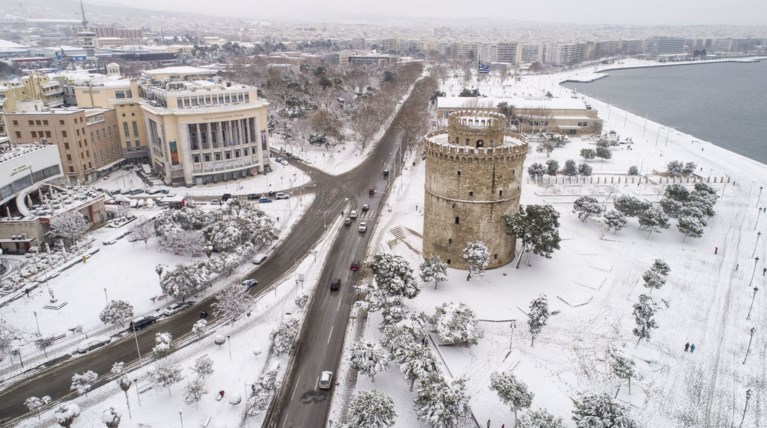 Αεροφωτογραφίες της χιονισμένης Θεσσαλονίκης