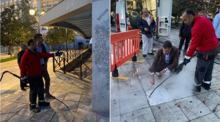 Επιχείρηση καθαριότητας στο Σύνταγμα: Χιλιάδες τσίχλες στα μάρμαρα