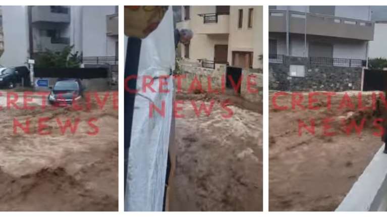 Κακοκαιρία την Κρήτη: Σφοδρή νεροποντή &quot;σάρωσε&quot; το Ηράκλειο - Ποτάμια οι δρόμοι και στα Χανιά