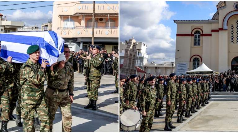 Τυμπάκι: Με στρατιωτικές τιμές από άγημα το τελευταίο αντίο στον 19χρονο Ραφαήλ – Ελληνική σημαία στο φέρετρο