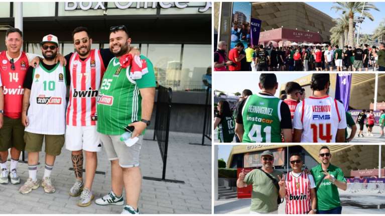 Final Four: Οπαδοί του Παναθηναϊκού και του Ολυμπιακού δίπλα - δίπλα έξω από την Etihad Arena στο Άμπου Ντάμπι [εικόνες]