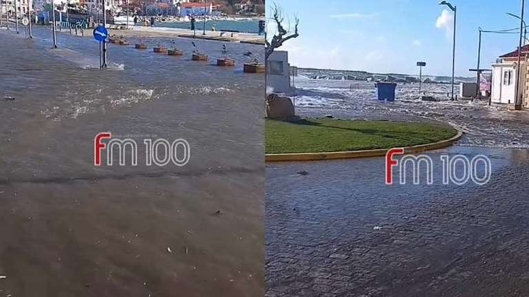 Η μανία της φύσης στη Λήμνο: Ο κεντρικός δρόμος στο λιμάνι της Μύρινας έγινε... θάλασσα [βίντεο]