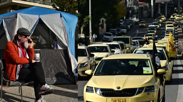 Ταξί: Στο υπουργείο Μεταφορών οι αυτοκινητιστές - Καπνογόνα και αντίσκηνα [βίντεο]