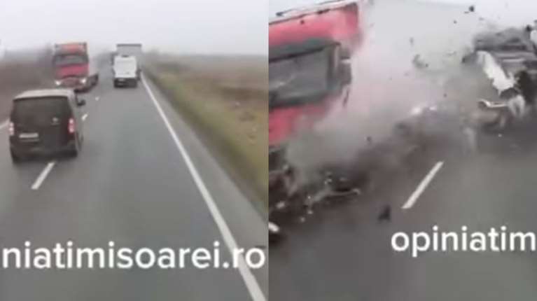 Τραγωδία στη Ρουμανία: 7 νεκροί σε τροχαίο με οπαδούς του ΠΑΟΚ - Η στιγμή της σύγκρουσης φορτηγού με βανάκι [βίντεο]