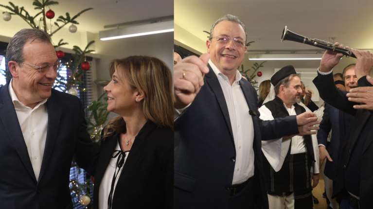 Σωκράτης Φάμελλος: Χαμογελαστός με τη σύζυγό του στο πλευρό του - Χόρεψε ηπειρώτικα μετά τα κάλαντα [εικόνες - βίντεο]