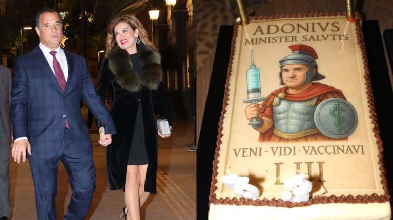 &quot;Ρωμαίος στρατηγός&quot; ο  Άδωνις Γεωργιάδης: Η τούρτα γενεθλίων από την Ευγενία Μανωλίδου - &quot;Ήλθα, είδα, εμβολίασα&quot;