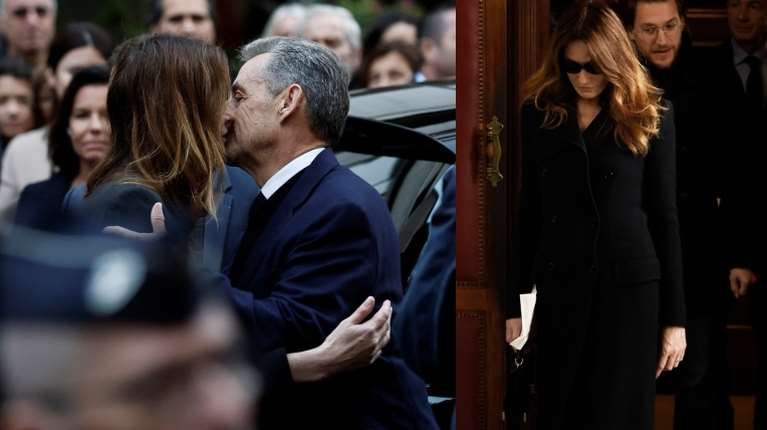 Το &quot;Σ&#39;αγαπώ&quot; της Μπρούνι στον Σαρκοζί έπειτα από 20 μέρες στη φυλακή - Η κομψή εμφάνιση στα... μαύρα