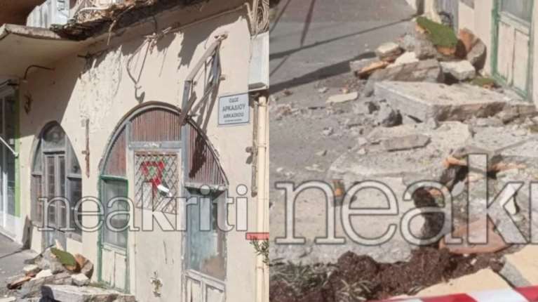 Κρήτη: Κατέρρευσε μεγάλο τμήμα παλιού κτιρίου στο Ρέθυμνο - Έπεσαν μπάζα στο δρόμο και στο πεζοδρόμιο [βίντεο]
