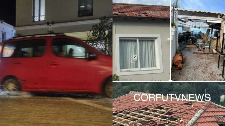 Προβλήματα από την κακοκαιρία στα Ιόνια: Ανεμοστρόβιλος ξερίζωσε δέντρα, πλημμύρισαν δρόμοι [εικόνες]