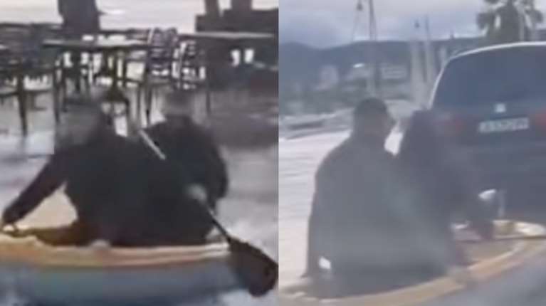 Πλημμύρες στη Φθιώτιδα: Κάτοικοι της Γλύφας βγήκαν στους δρόμους με... φουσκωτή βάρκα και έκαναν κουπί [βίντεο]