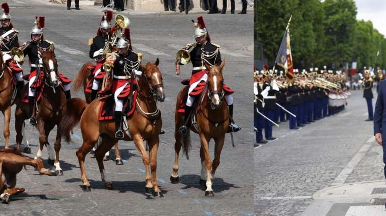 Απρόοπτα στη μεγάλη παρέλαση στο Παρίσι: Αλογο και αναβάτης έπεσαν, εύελπις μάτωσε με το ξίφος του