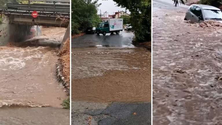 &quot;Βούλιαξε&quot; ο Πλαταμώνας από ισχυρή καταιγίδα: Δρόμοι - ποτάμια, παρασύρθηκαν αυτοκίνητα [εικόνες]