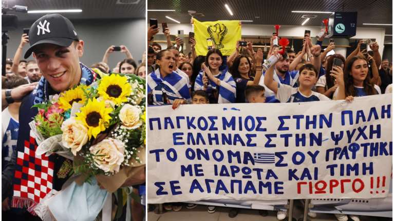 Γιώργος Κουγιουμτσίδης: Αποθεωτική υποδοχή στο αεροδρόμιο Μακεδονία για τον παγκόσμιο πρωταθλητή ελευθέρας πάλης