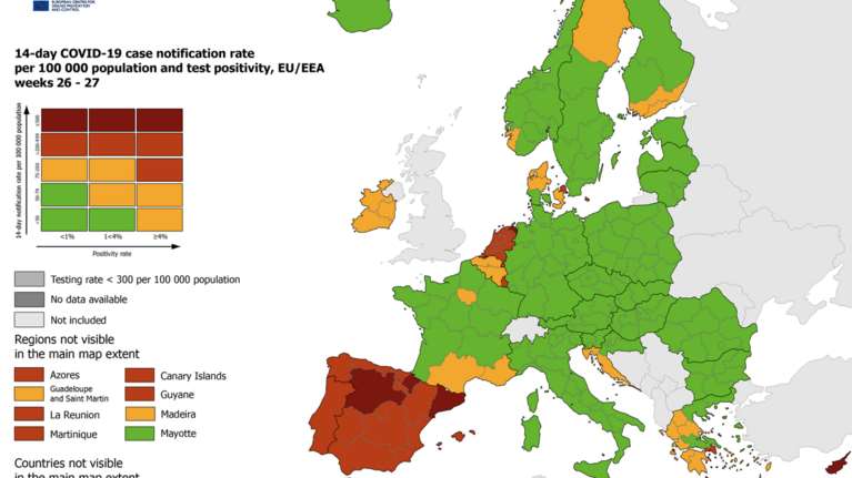 ECDC: Οι νέοι χάρτες δείχνουν επιδείνωση στην Ελλάδα- Στο &quot;πορτοκαλί&quot; Αττική και Κρήτη