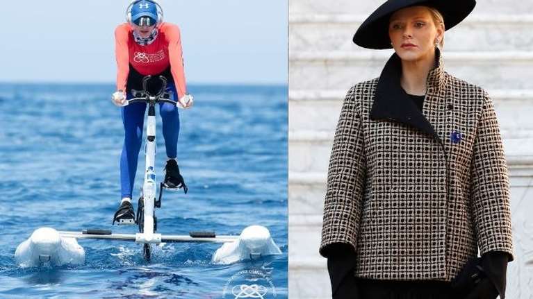 Η άλλη πριγκίπισσα Σαρλίν: Φόρεσε κολάν και ακουστικά και εκπαιδεύεται κρυφά στην ποδηλασία νερού [Εικόνες]