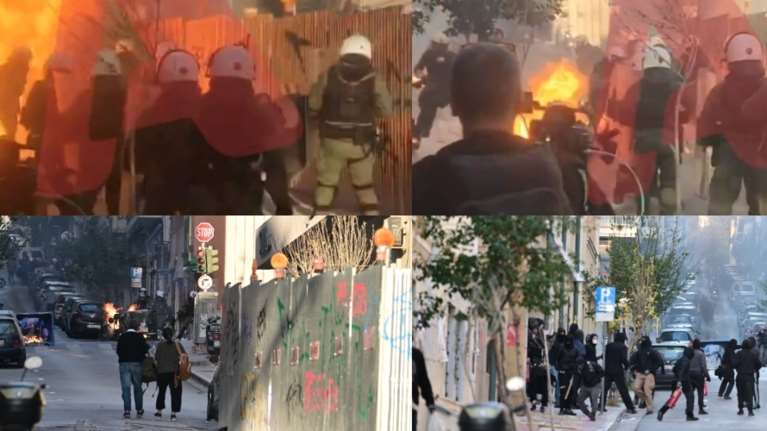 Επεισόδια στην Αθήνα: Μολότοφ και πέτρες από κουκουλοφόρους σε ΜΑΤ έξω από τη Νομική- Εγκλωβίστηκαν 13 άτομα σε πάρκινγκ