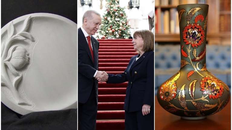 Τα δώρα του Ερντογάν: Το βάζο στη Σακελλαροπούλου, η μαρμάρινη πιατέλα της Προέδρου και τα βιβλία [εικόνες]