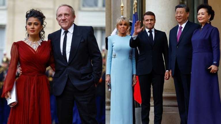 Εκθαμβωτική η Σάλμα Χάγιεκ στο Ελιζέ - Πώς επισκίασε τις Πρώτες Κυρίες Γαλλίας και Κίνας [εικόνες]