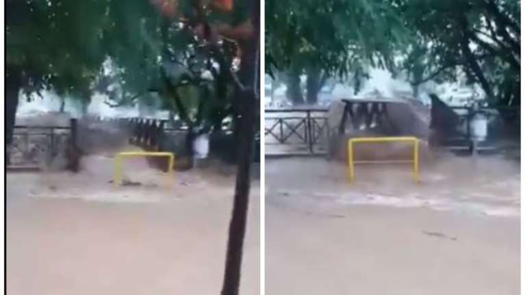 Κακοκαιρία Daniel: Πεζογέφυρα διαλύεται από τα ορμητικά νερά στον Βόλο [Εικόνες - Βίντεο]