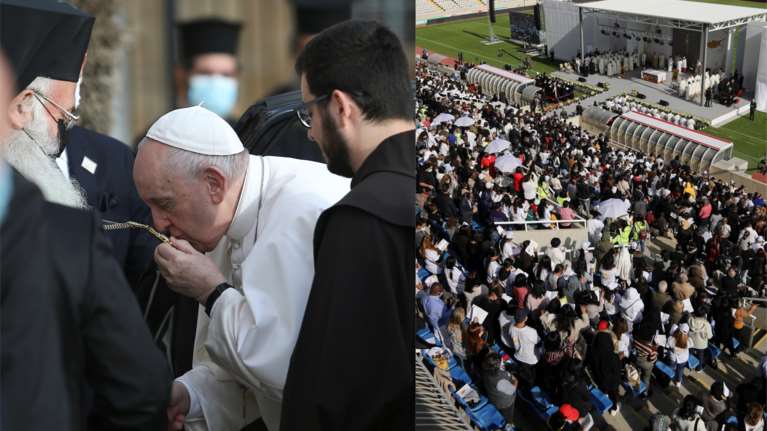 Στην Κύπρο ο Πάπας: Η στιγμή που φιλάει τον σταυρό του Αρχιεπισκόπου Χρυσόστομου - Χιλιάδες πιστοί στη λειτουγία [Βίντεο]